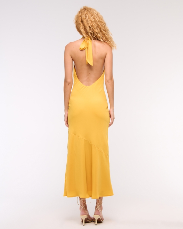 Women's Cowl Halter Maxi Dress in Yellow | Size Xs Petite