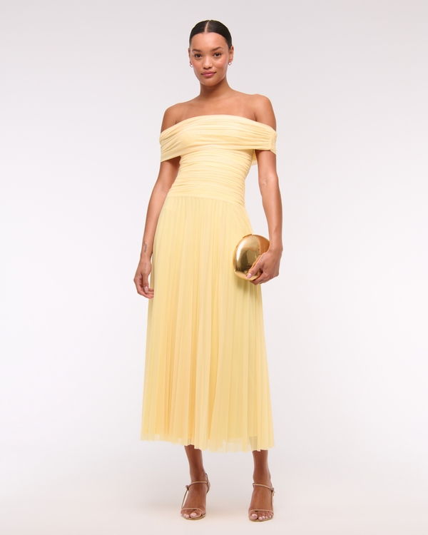 The A&F Giselle Drop-Waist Mesh Maxi Dress, Sunny Yellow view 1