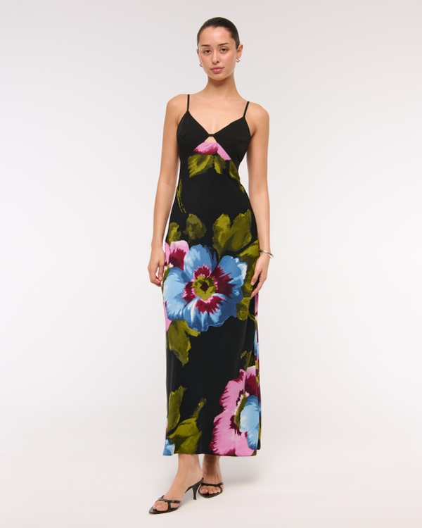 The A&F Julia Slip Cutout Maxi Dress, Black Floral view 1