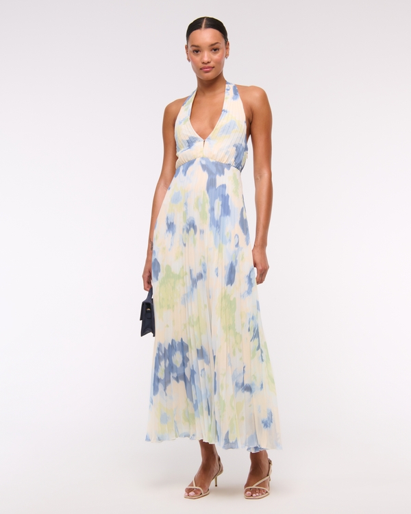 The A&F Giselle Halter Maxi Dress, Blue Pattern view 1