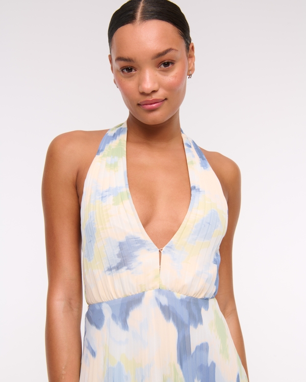 The A&F Giselle Halter Maxi Dress, Blue Pattern view 2