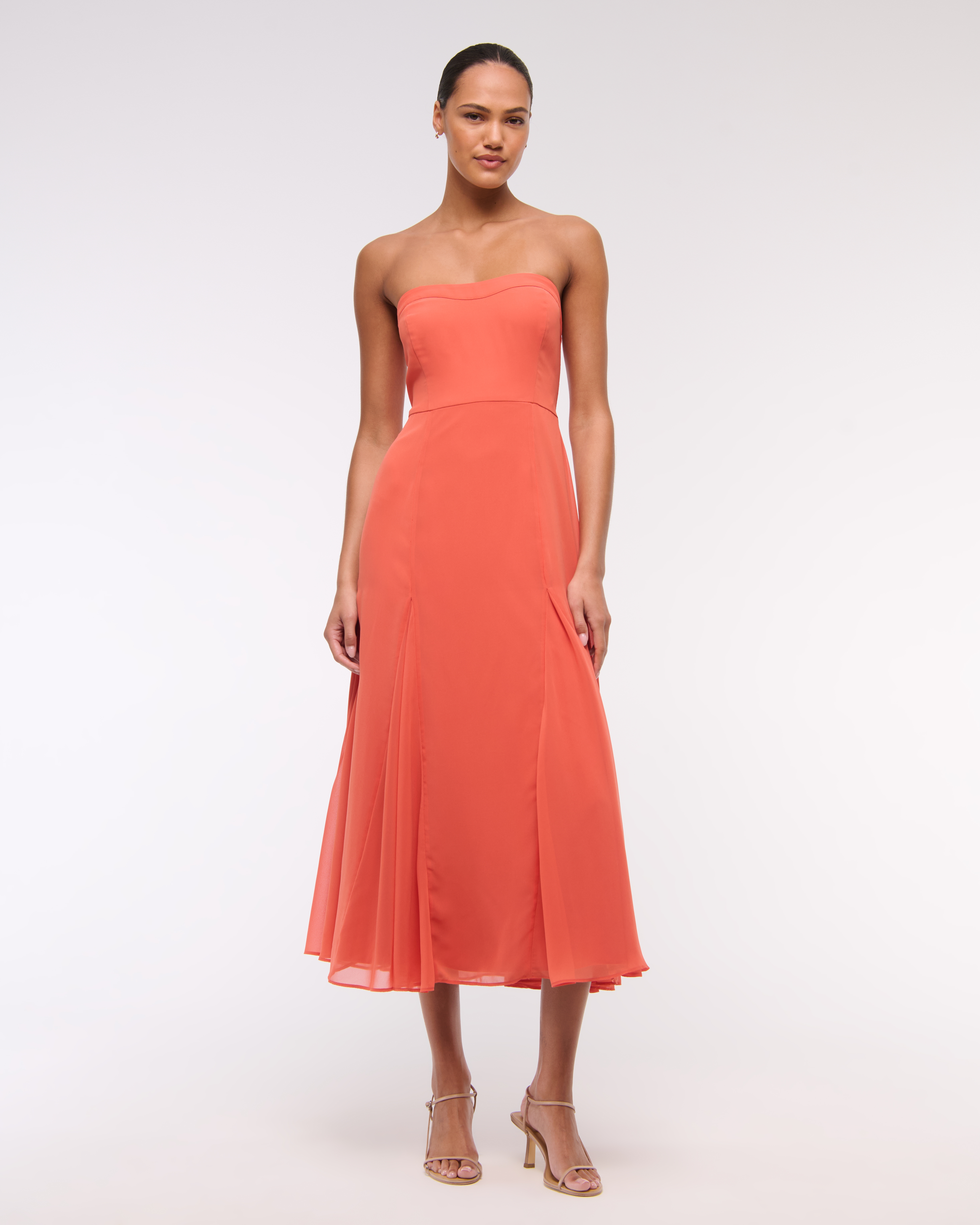 Abercrombie & Fitch The A&f Camille Strapless Godet Midi Dress In Orange