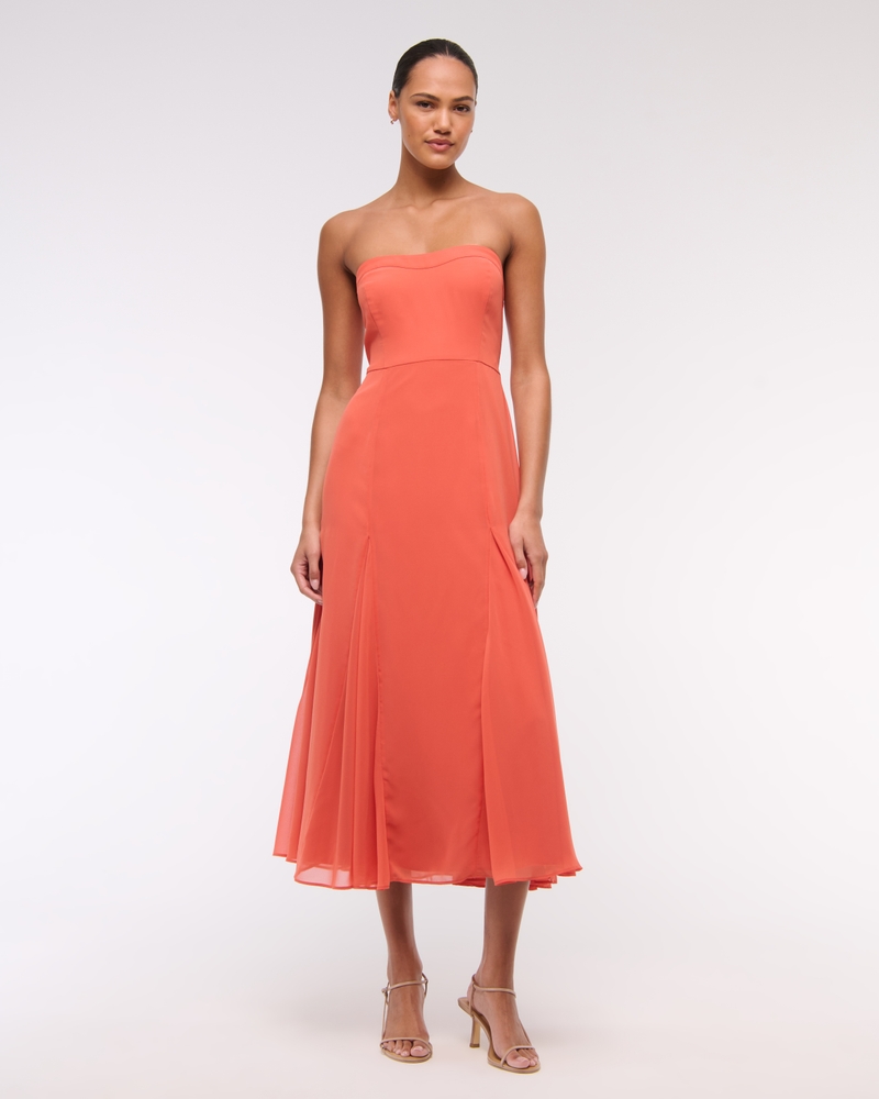 The A&F Camille Strapless Godet Midi Dress