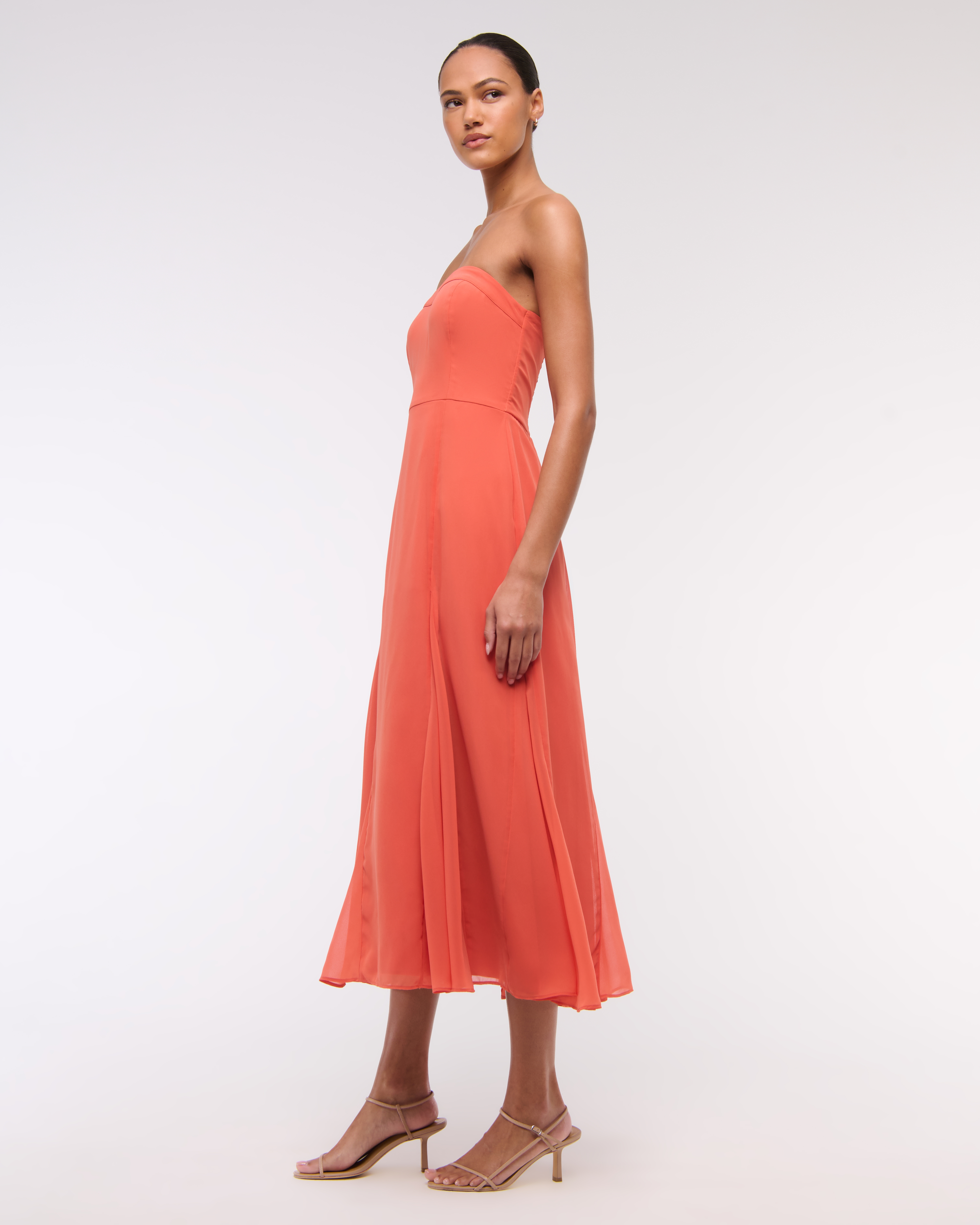 Abercrombie & Fitch The A&f Camille Strapless Godet Midi Dress In Orange