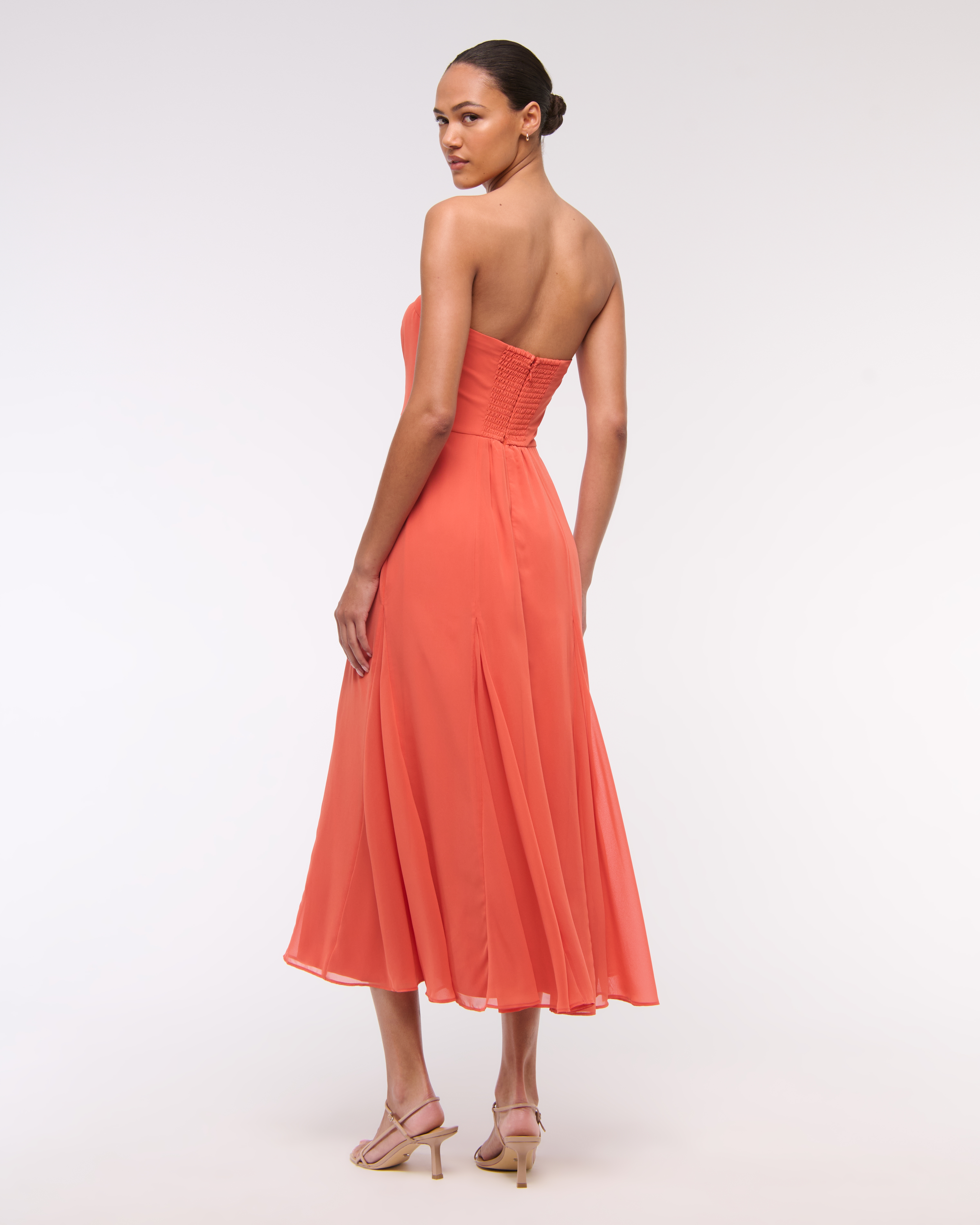 Abercrombie & Fitch The A&f Camille Strapless Godet Midi Dress In Orange