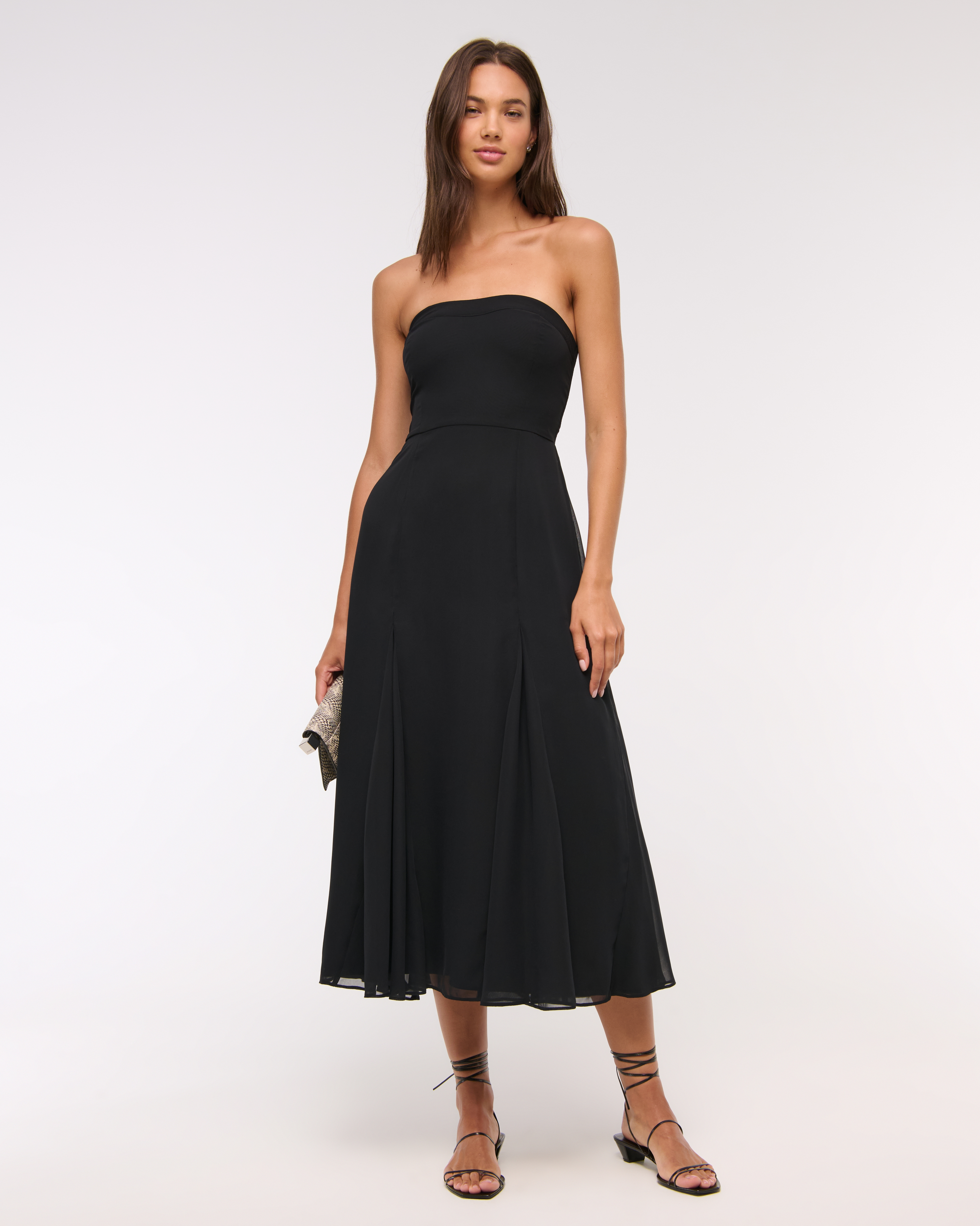 Abercrombie & Fitch The A&f Camille Strapless Godet Midi Dress In Black