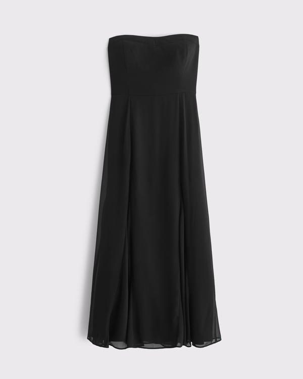 The A&F Camille Strapless Godet Midi Dress, Black view 1
