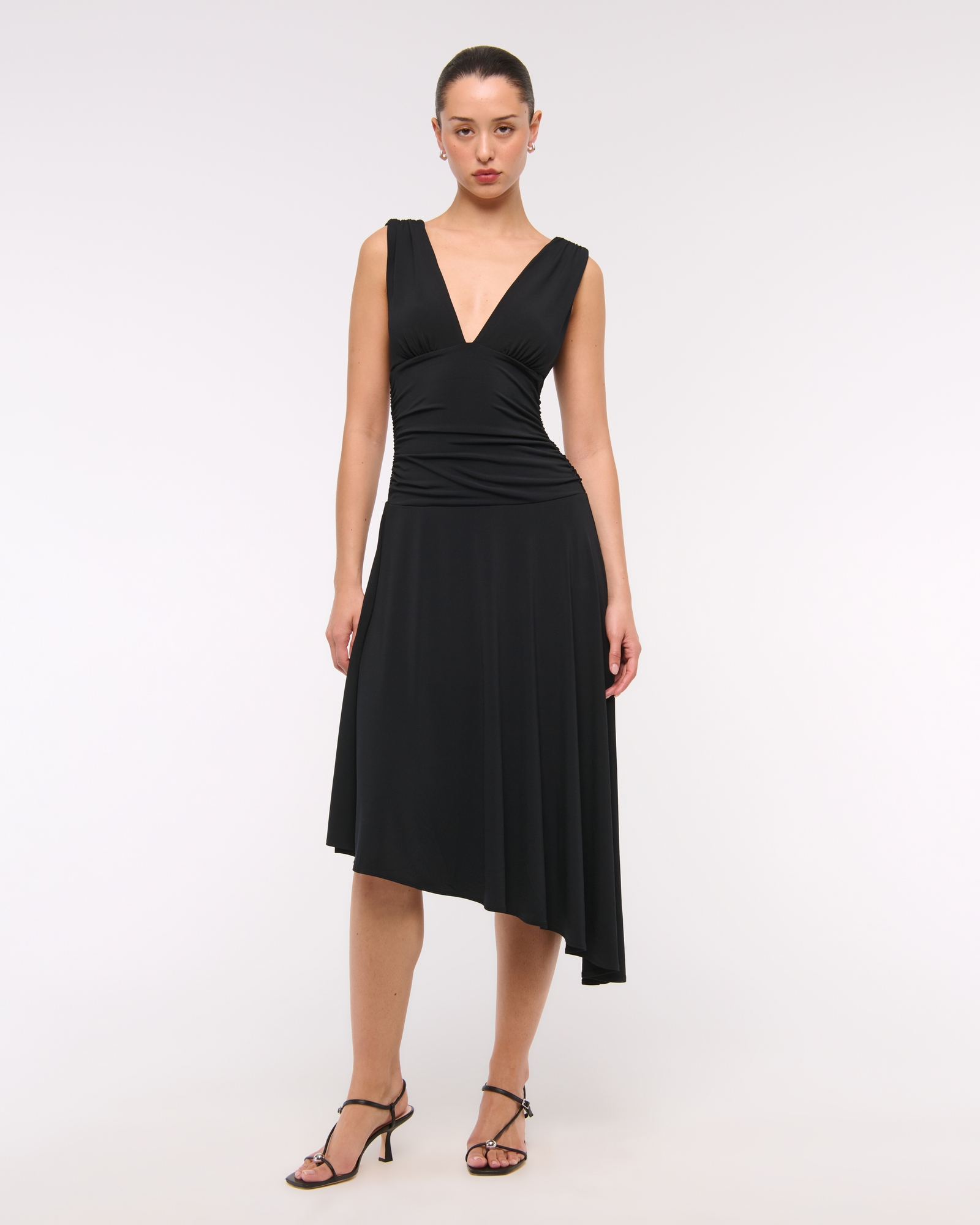 Plunge Ruched Knit Midi Dress