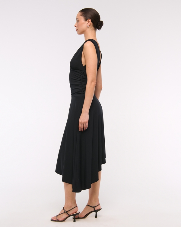 Plunge Ruched Knit Midi Dress