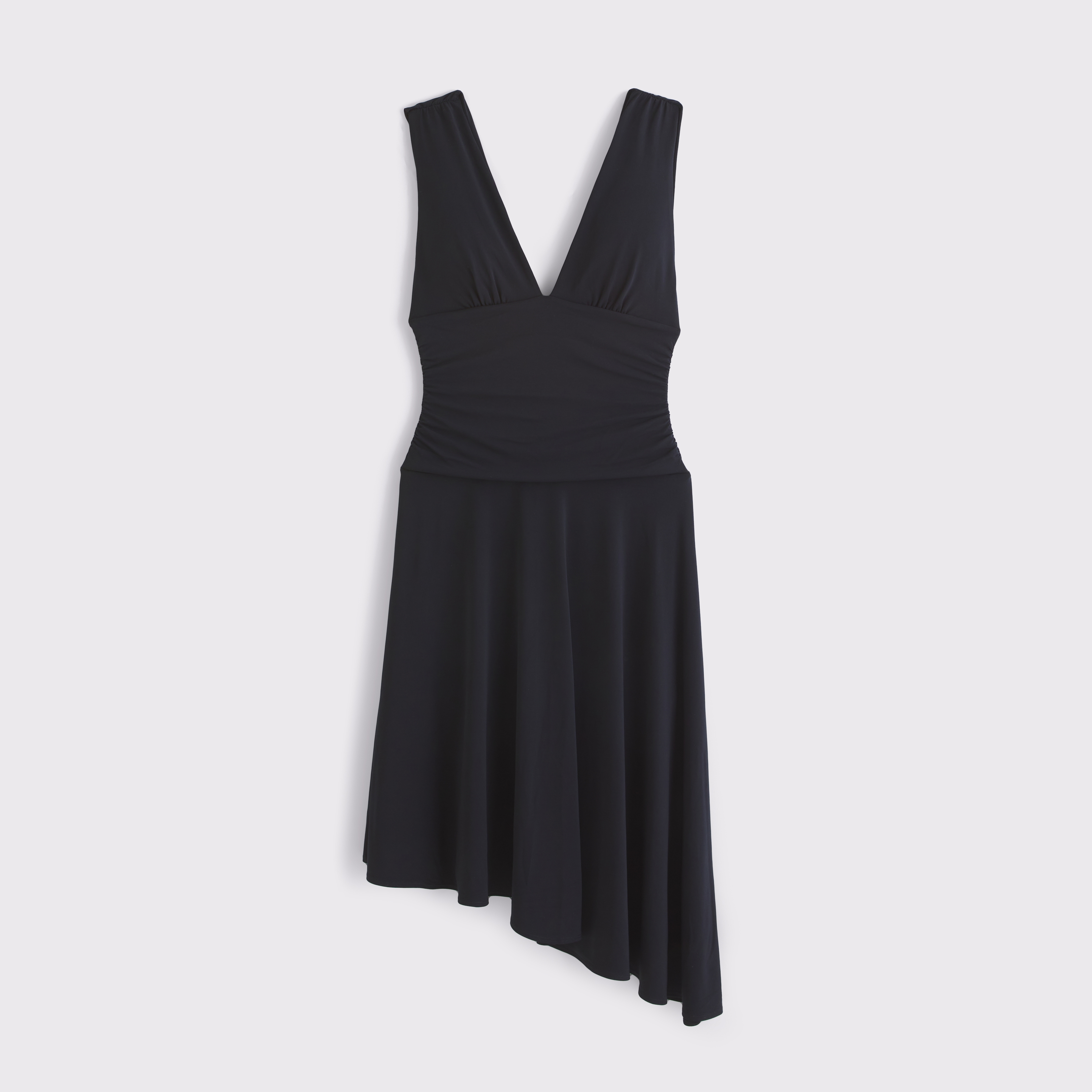 Женское платье Abercrombie & Fitch Plunge Ruched Knit Midi, цвет: Чёрный — фото 1