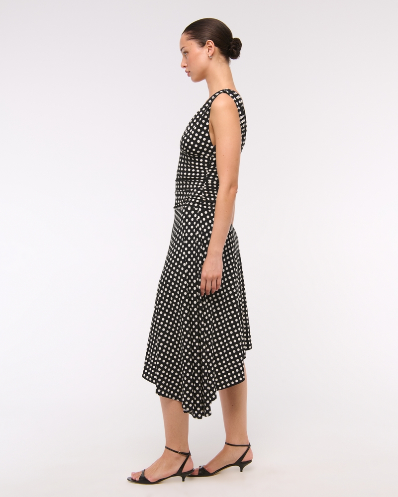 Plunge Ruched Knit Midi Dress