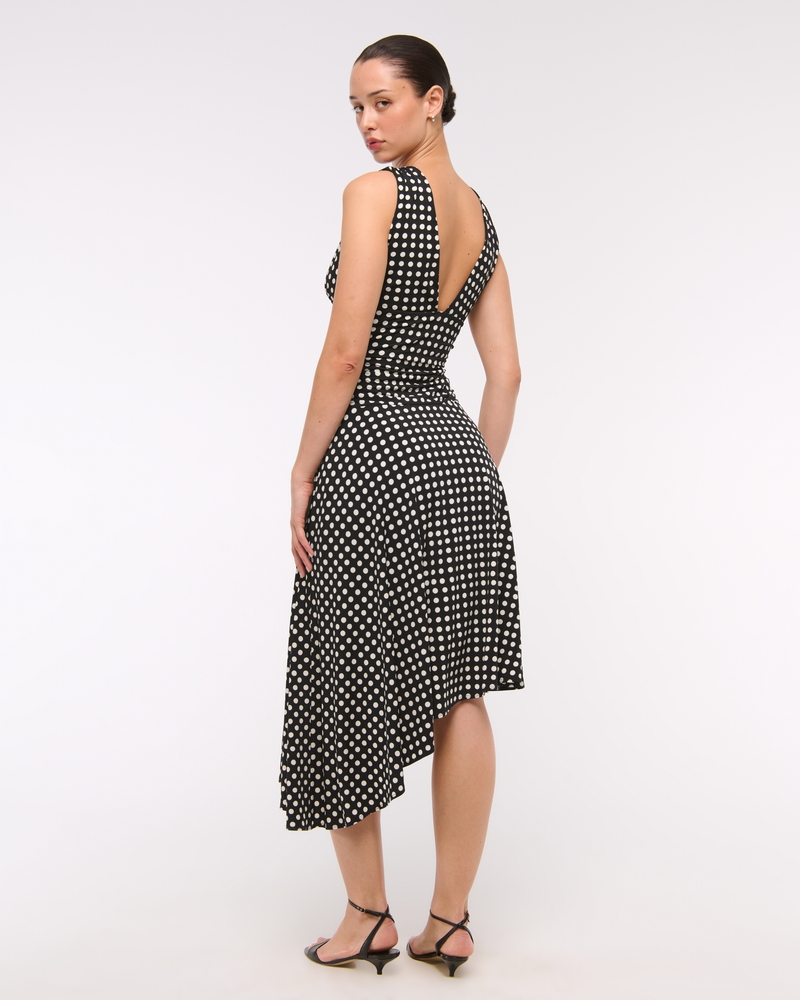 Plunge Ruched Knit Midi Dress