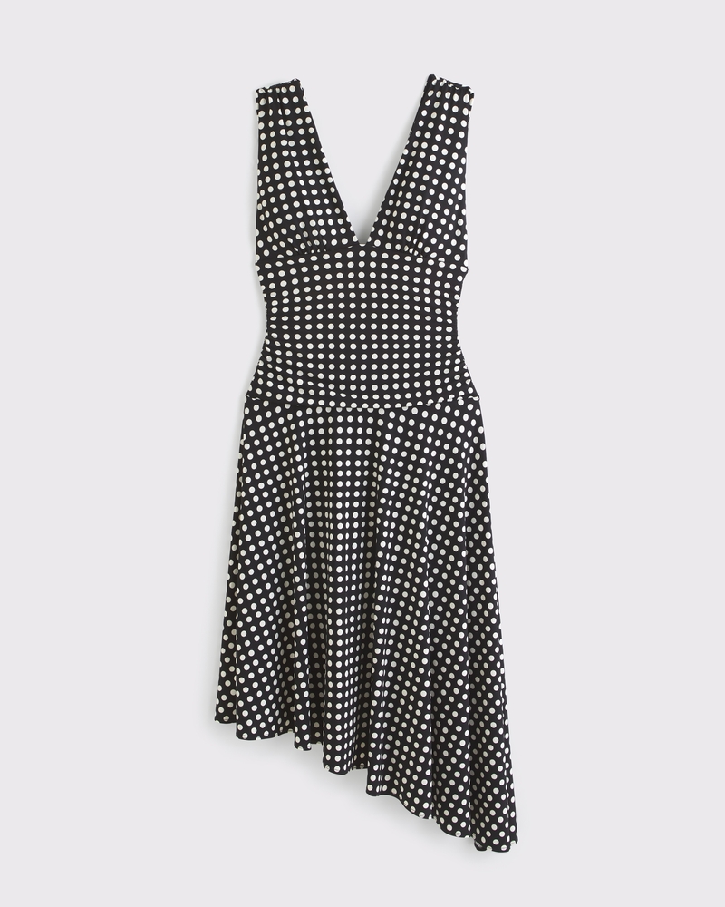 Plunge Ruched Knit Midi Dress