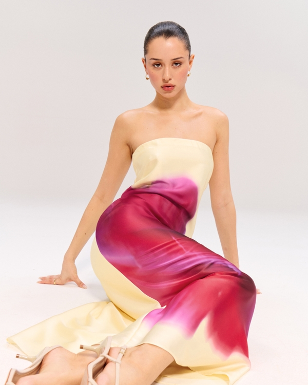 The A&F Julia Strapless Slip Maxi Dress, Pastel Yellow Floral view 1