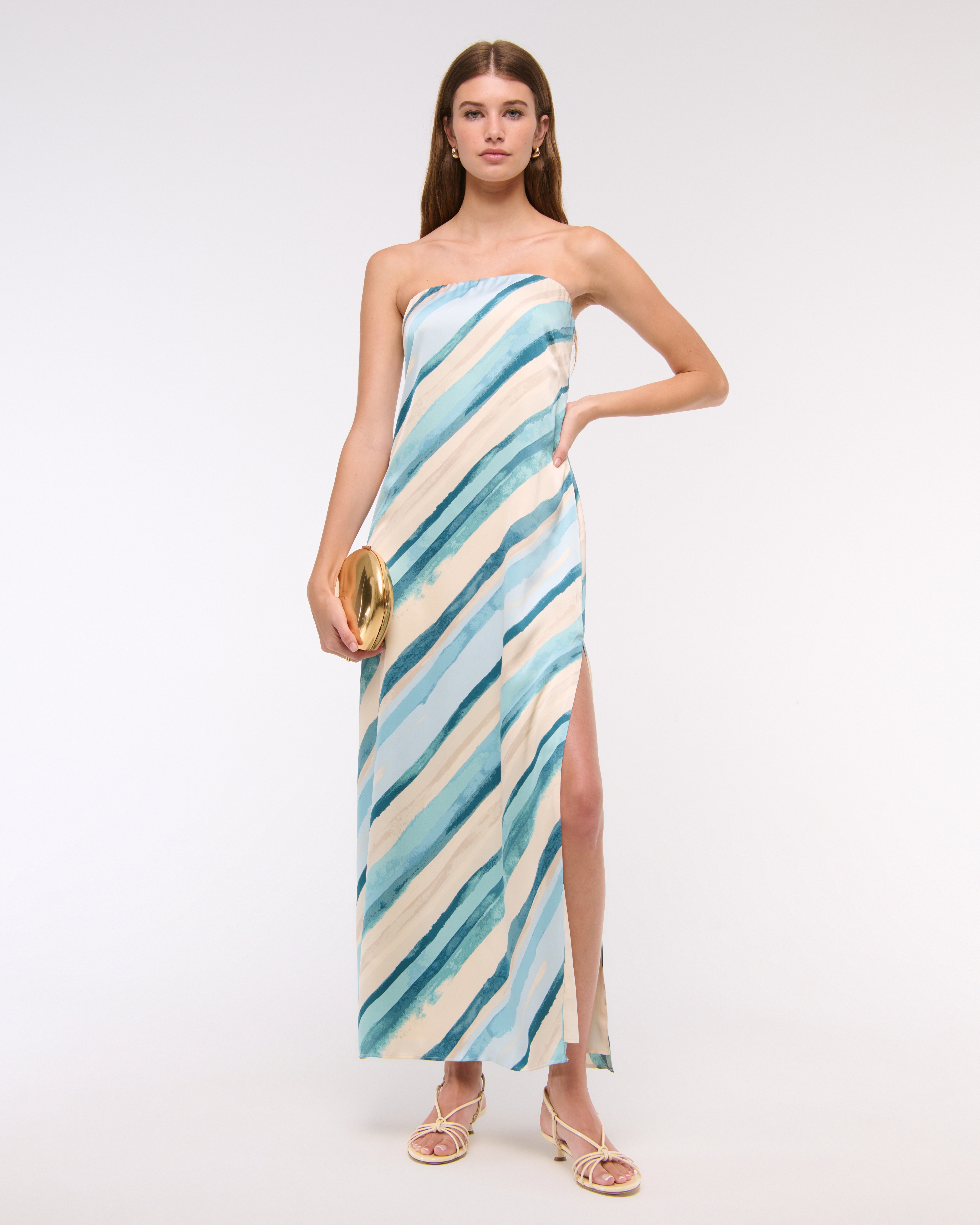 Abercrombie & Fitch The A&f Julia Strapless Slip Maxi Dress In Blue