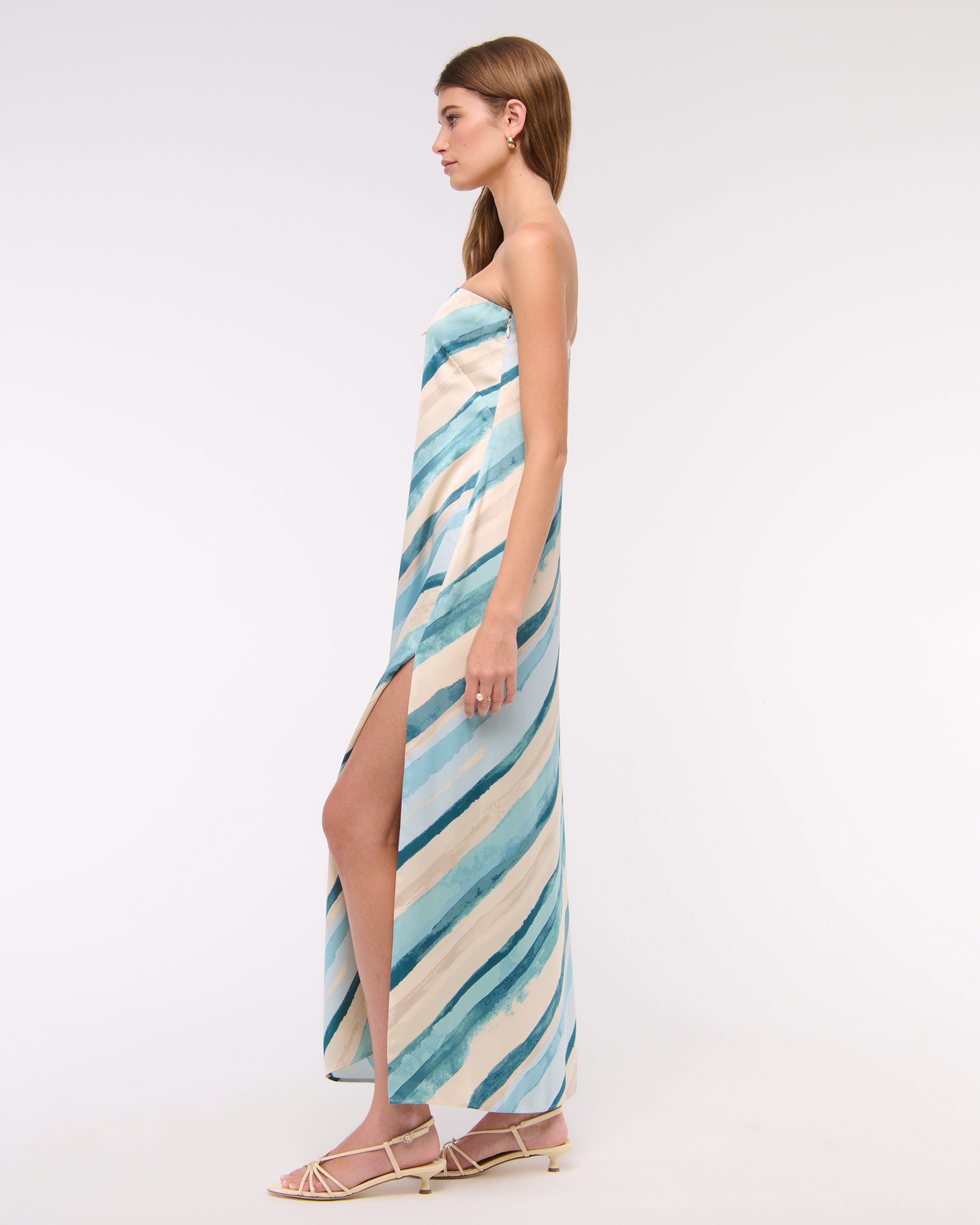 Abercrombie & Fitch The A&f Julia Strapless Slip Maxi Dress In Blue