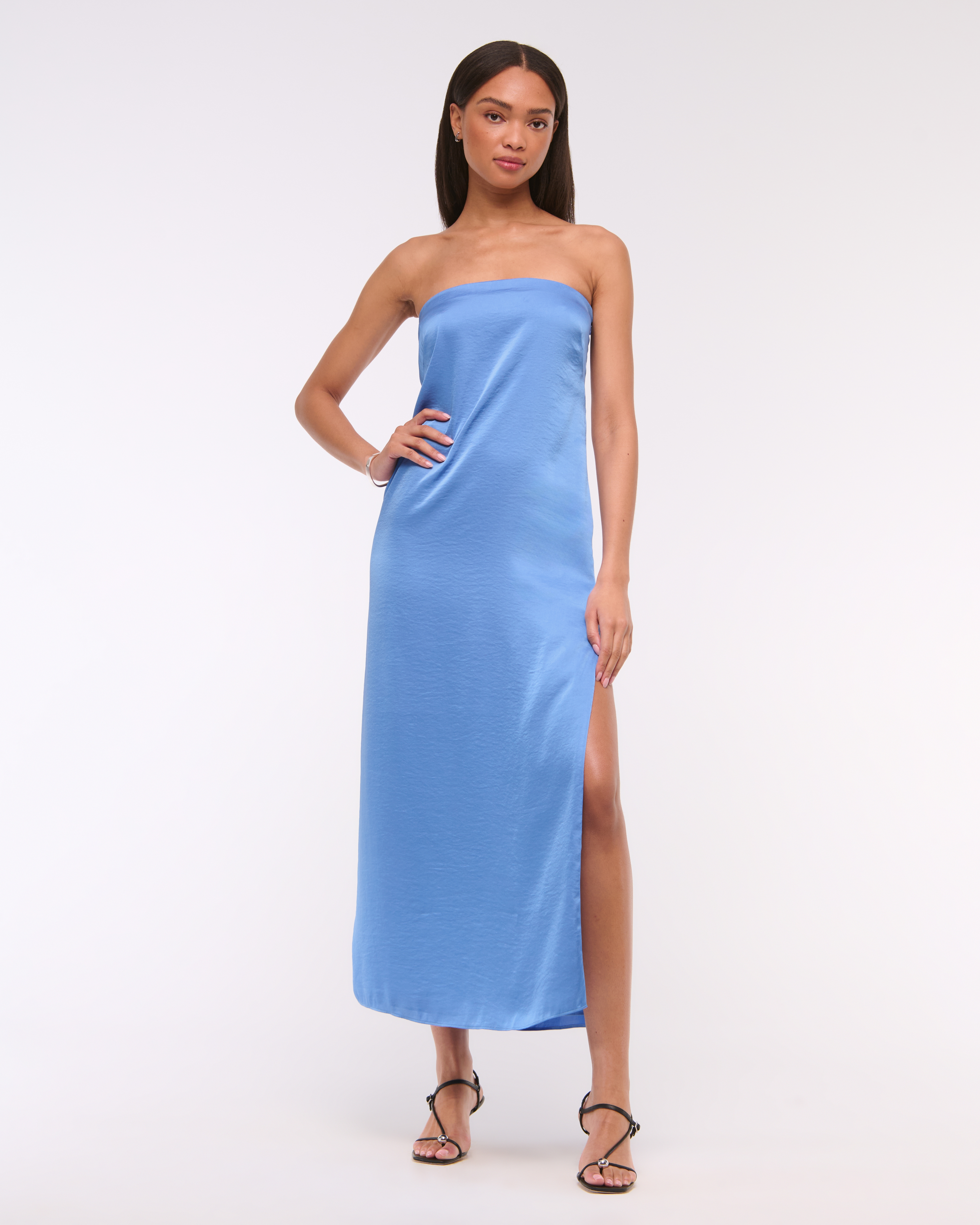 Abercrombie & Fitch The A&f Julia Strapless Slip Maxi Dress In Blue