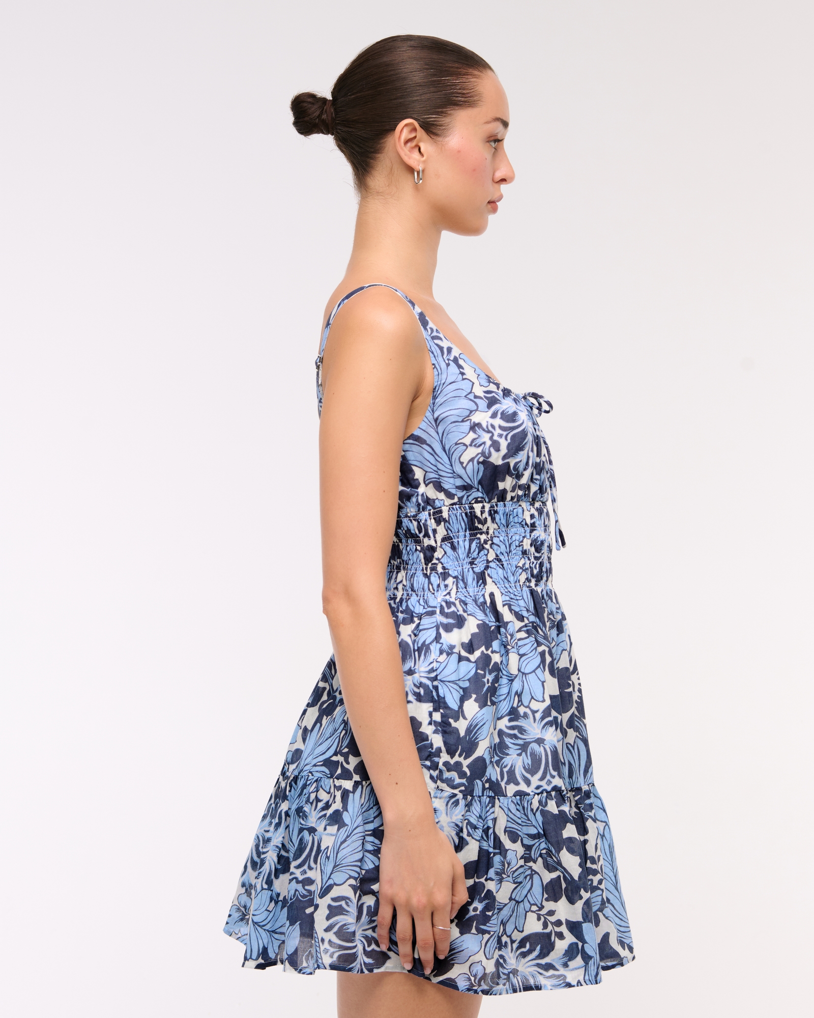 Smocked Tie-Front Mini Dress