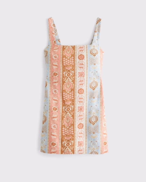 The A&F Scarlett Squareneck Linen-Blend Skort, Copper Brown Pattern view 1