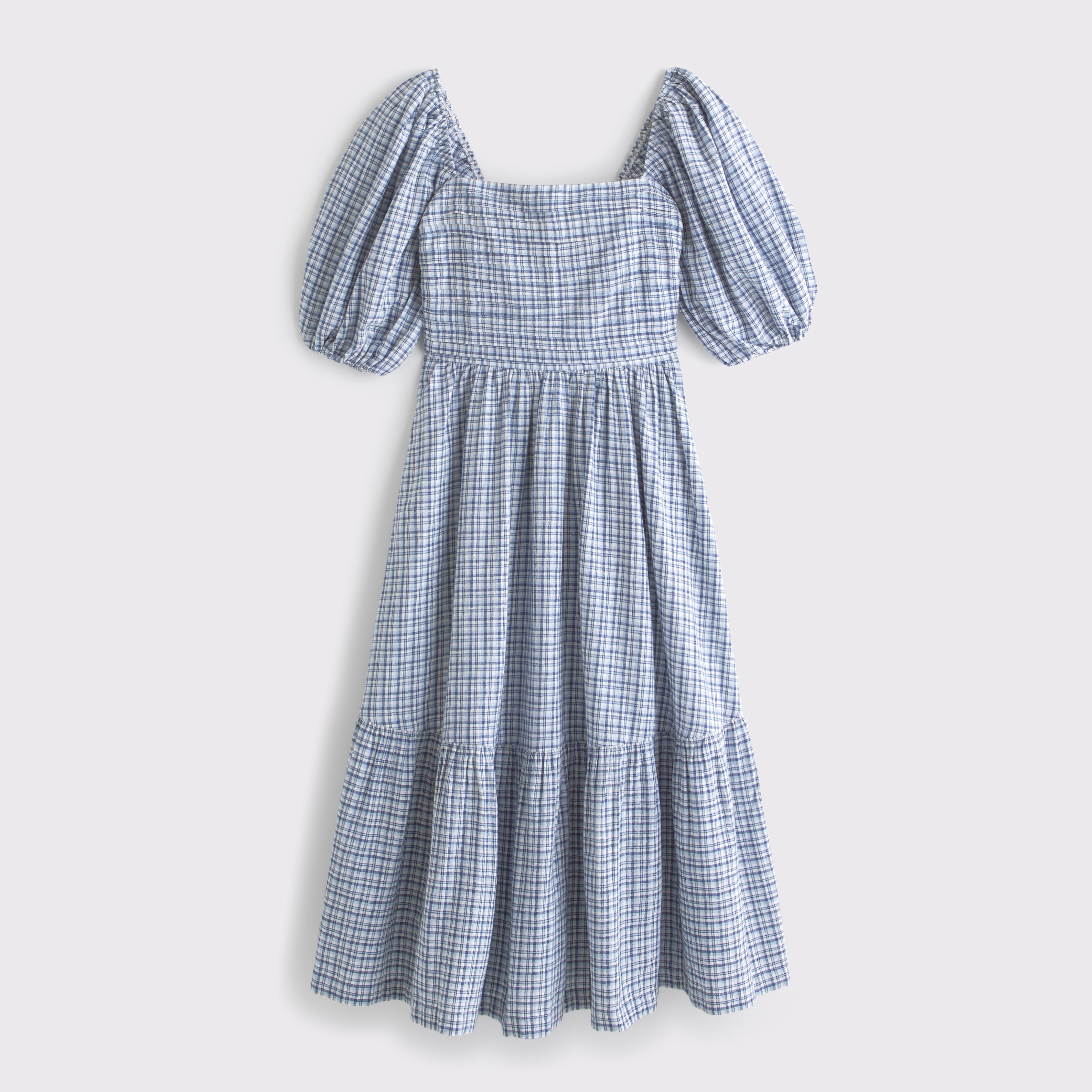Abercrombie & Fitch The A&f Emerson Linen-blend Puff Sleeve Midi Dress In Blue