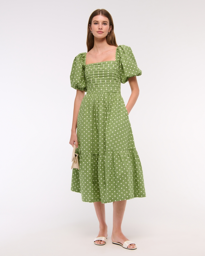 A line green long skirt with elastic waist 5769
