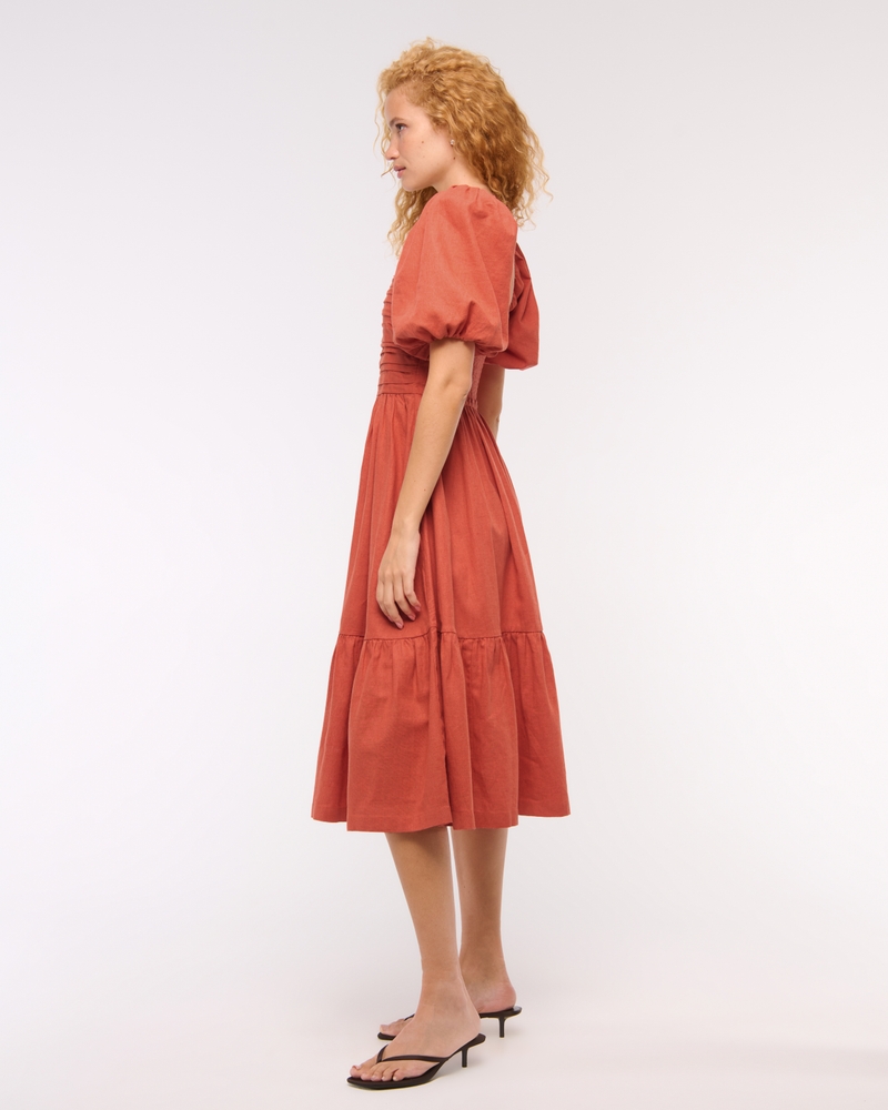 The A&F Emerson Linen-Blend Puff Sleeve Midi Dress
