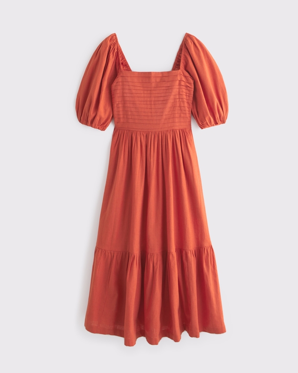 The A&F Emerson Linen-Blend Puff Sleeve Midi Dress