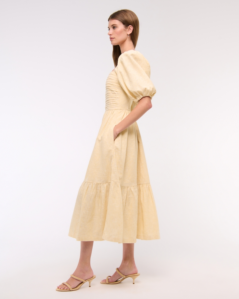 The A&F Emerson Linen-Blend Puff Sleeve Midi Dress