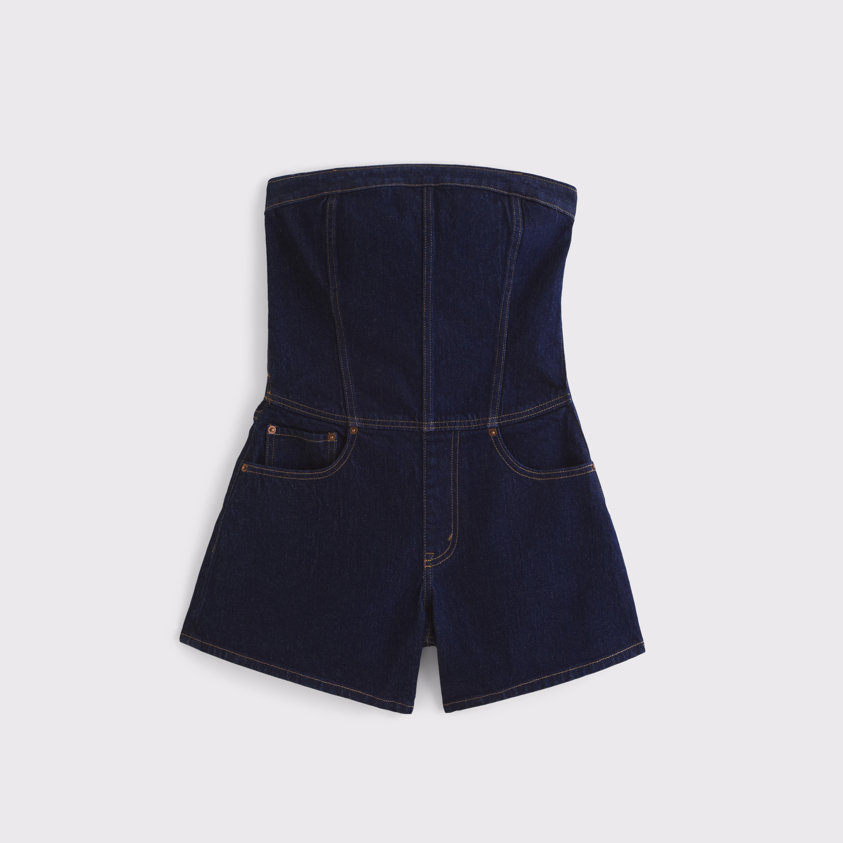 Женский комбинезон Abercrombie & Fitch Strapless Denim Romper, цвет: Тёмный джинсовый — фото 1