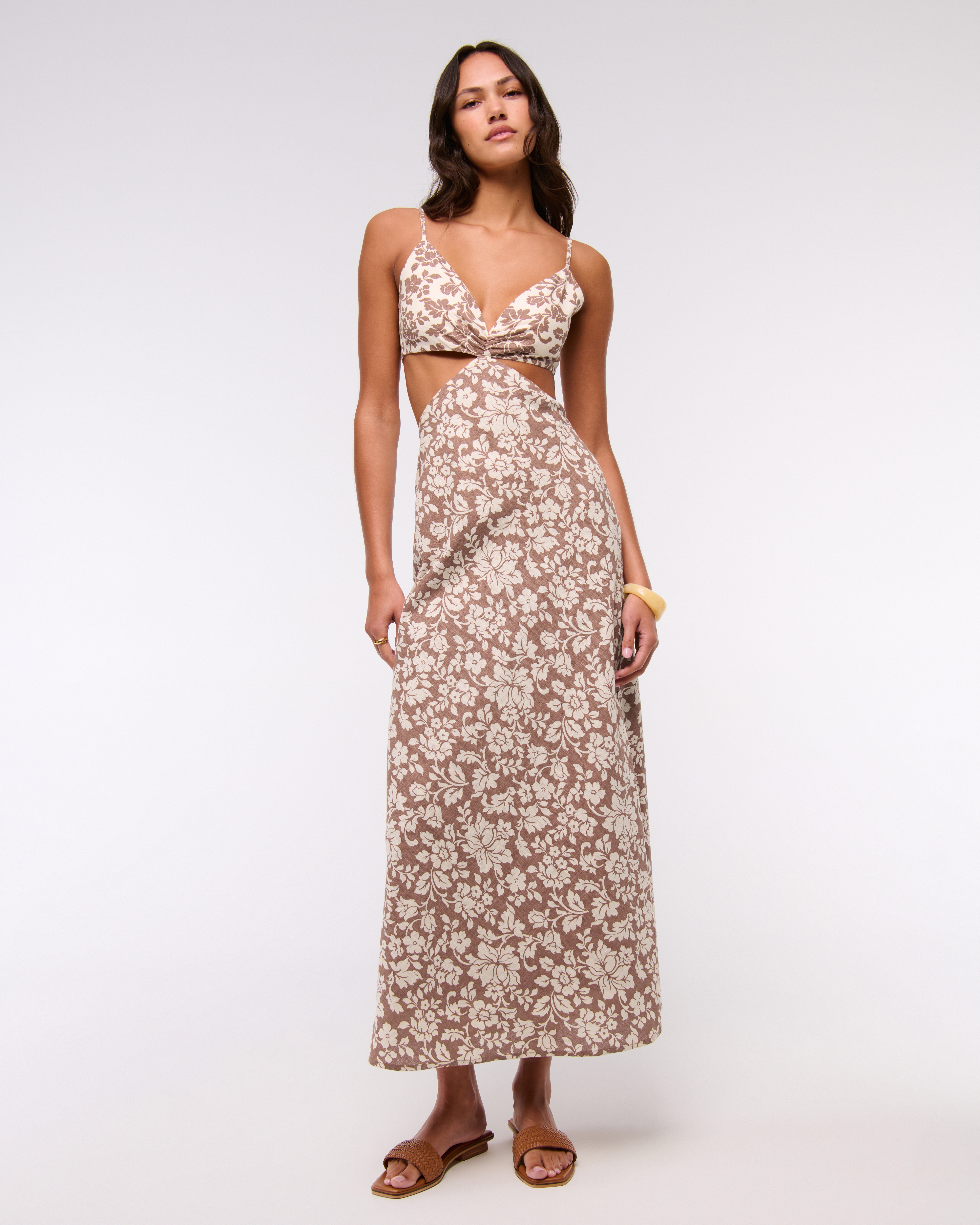 Abercrombie & Fitch The A&f Julia Slip Cutout Maxi Dress In Brown