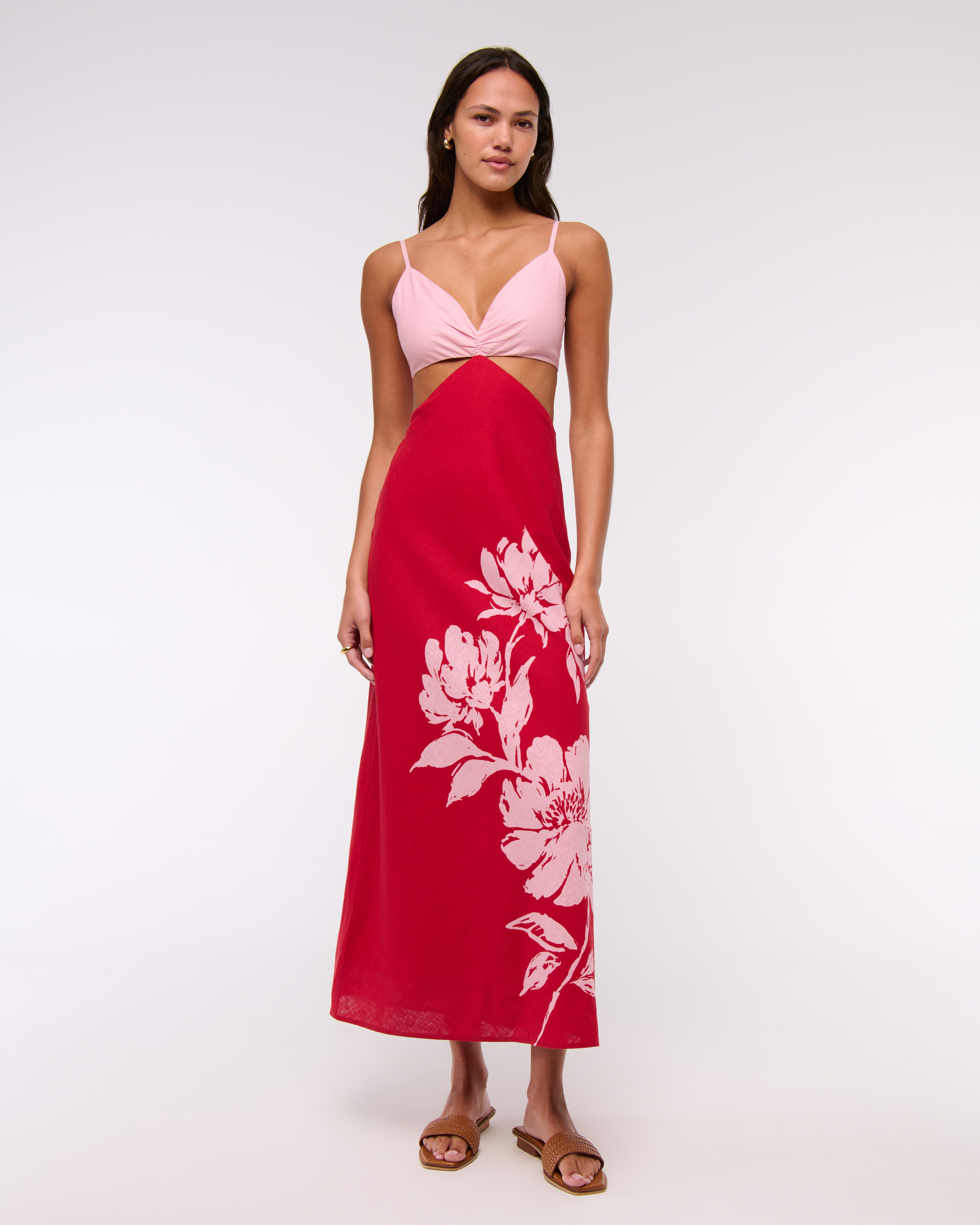 Abercrombie & Fitch The A&f Julia Slip Cutout Maxi Dress In Red