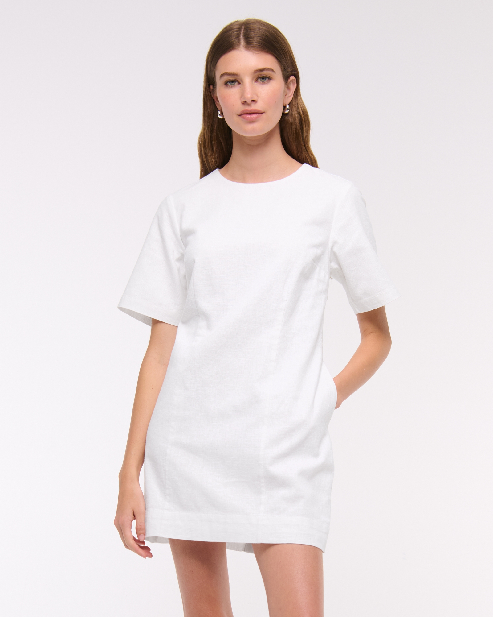 Short-Sleeve Linen-Blend Button Mini Dress