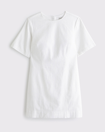 Short-Sleeve Linen-Blend Button Mini Dress