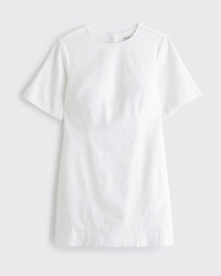 Short-Sleeve Linen-Blend Button Mini Dress