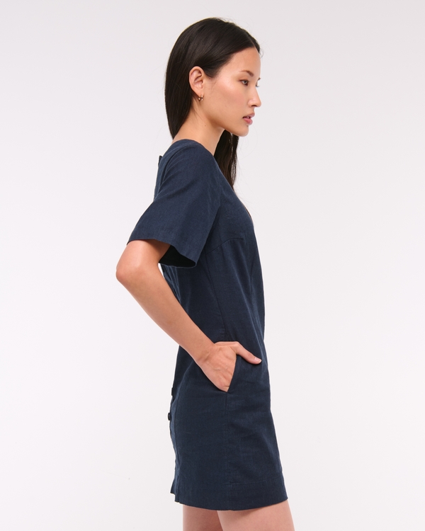 Women's Short-Sleeve Linen-Blend Button Mini Dress | Women's