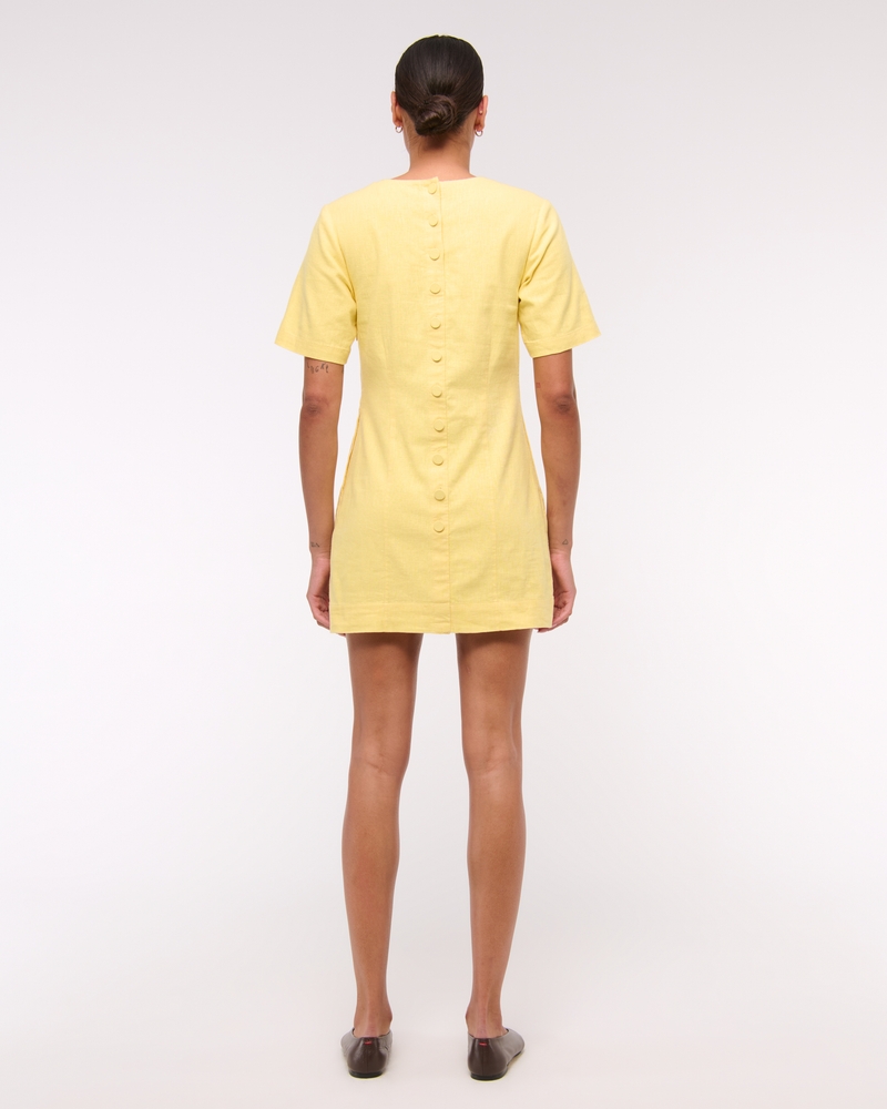 Short-Sleeve Linen-Blend Button Mini Dress