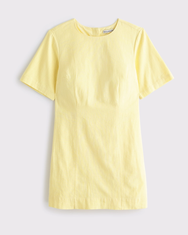 Short-Sleeve Linen-Blend Button Mini Dress
