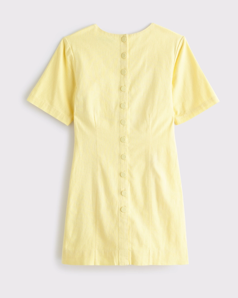 Short-Sleeve Linen-Blend Button Mini Dress