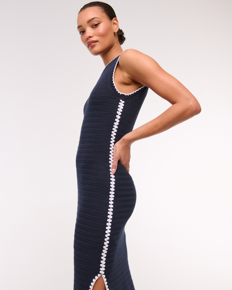 Crochet-Style Crew Midi Dress