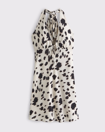 Halter Tie-Front Slip Mini Dress