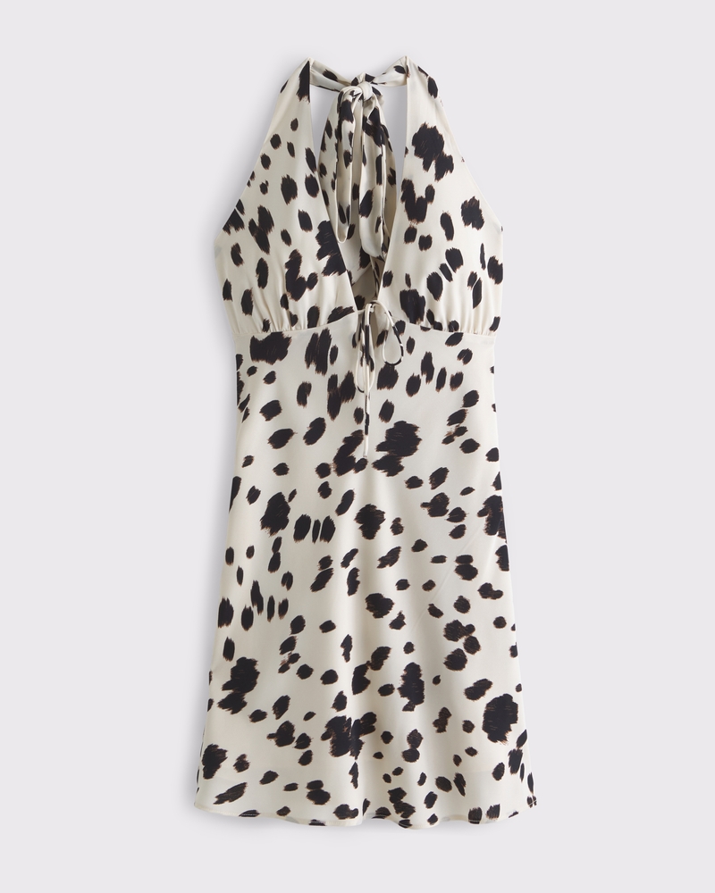 Women's Halter Tie-Front Slip Mini Dress in Pony Print | Size L PETITE | Abercrombie & Fitch