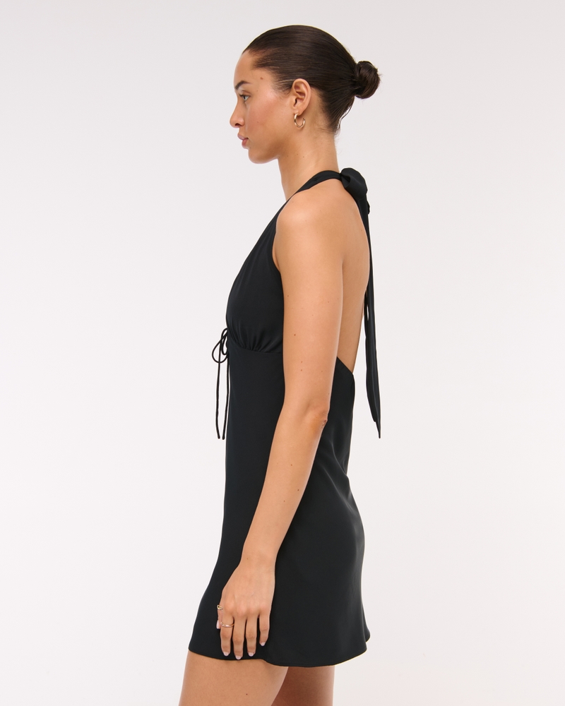 Halter Tie-Front Slip Mini Dress
