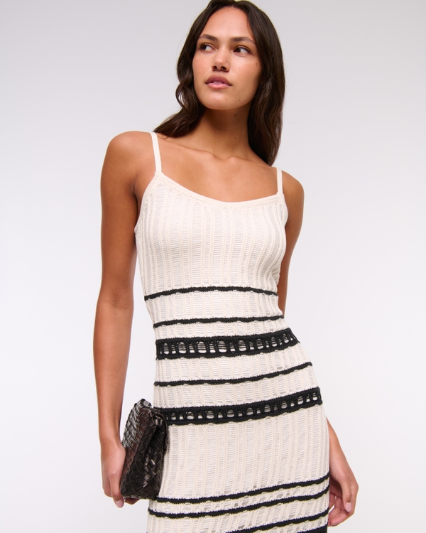 Crochet-Style Maxi Dress, Cream Stripe view 2