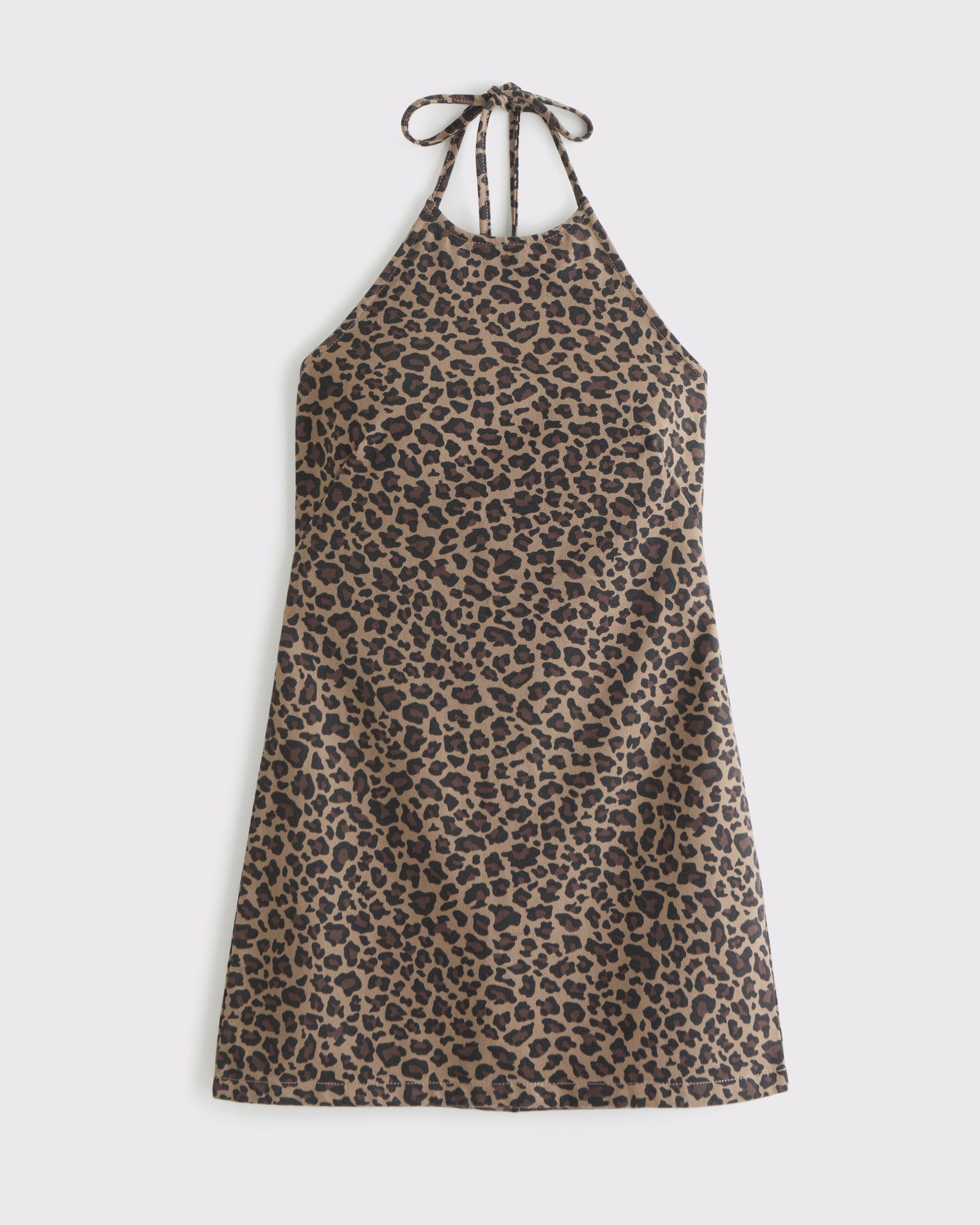 Open-Back Halter Denim Mini Dress