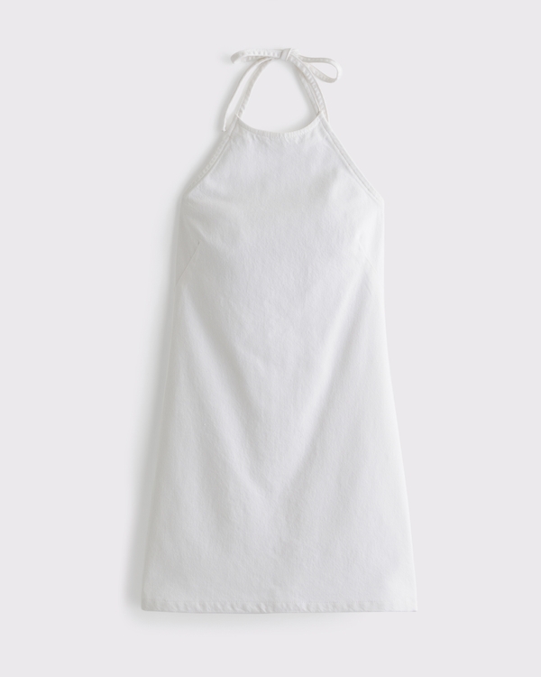 white denim halter dress KENDALL DENIM MINI DRESS in OFF WHITE