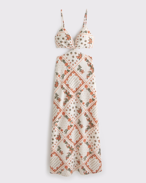 The A&F Julia Slip Cutout Maxi Dress, Cream Pattern view 1
