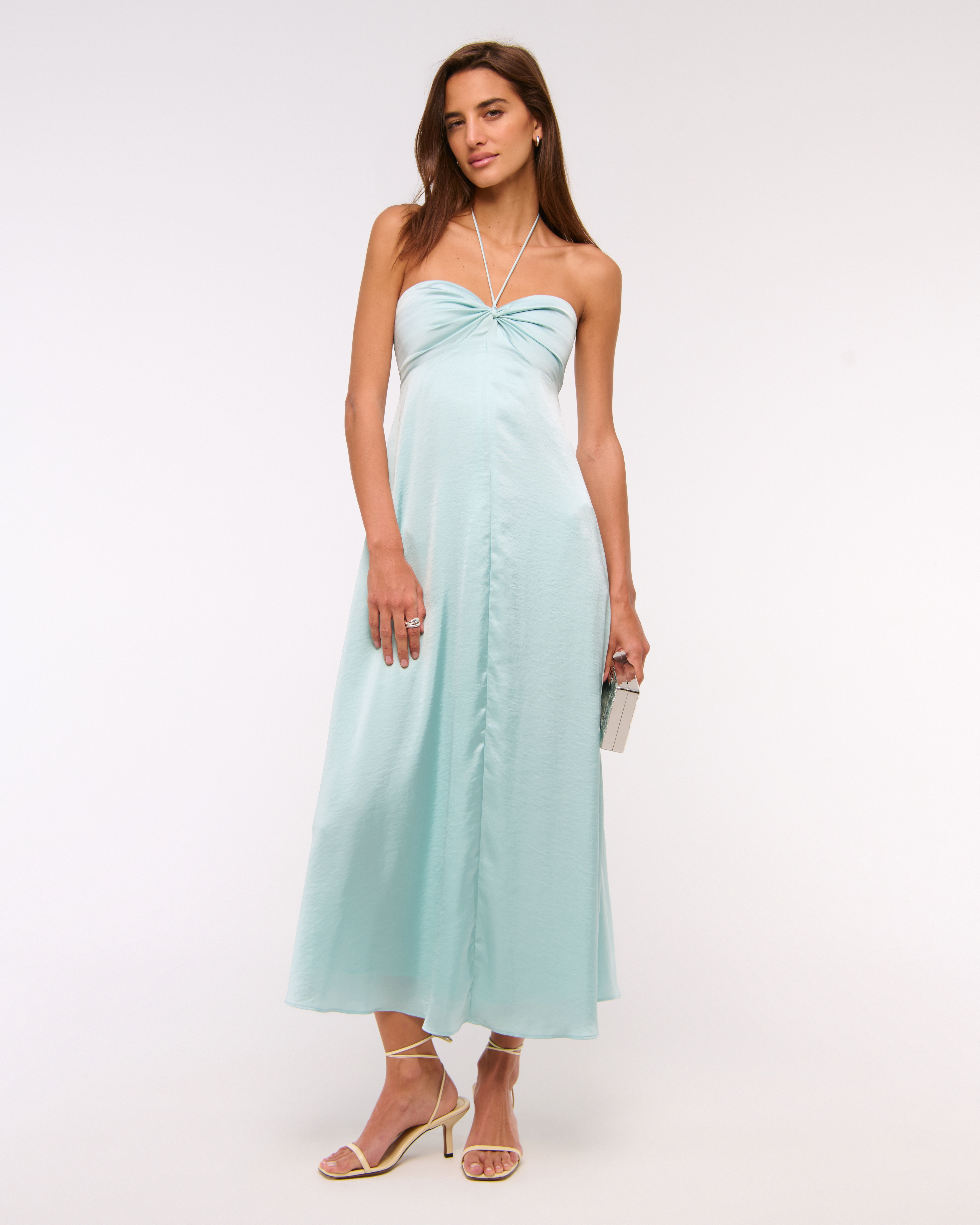 Abercrombie & Fitch Twist-front Flowy Maxi Dress In Blue