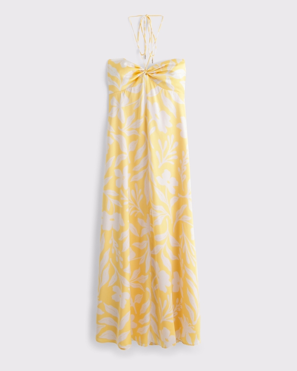 Women's Twist-Front Flowy Maxi Dress in Yellow Floral | Size XL | Abercrombie & Fitch
