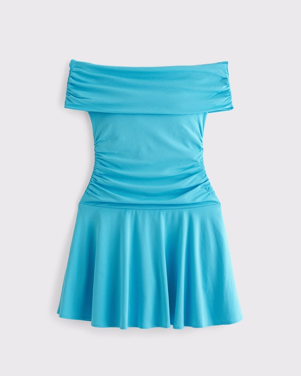 Off-The-Shoulder Knit Skort, Aqua view 1