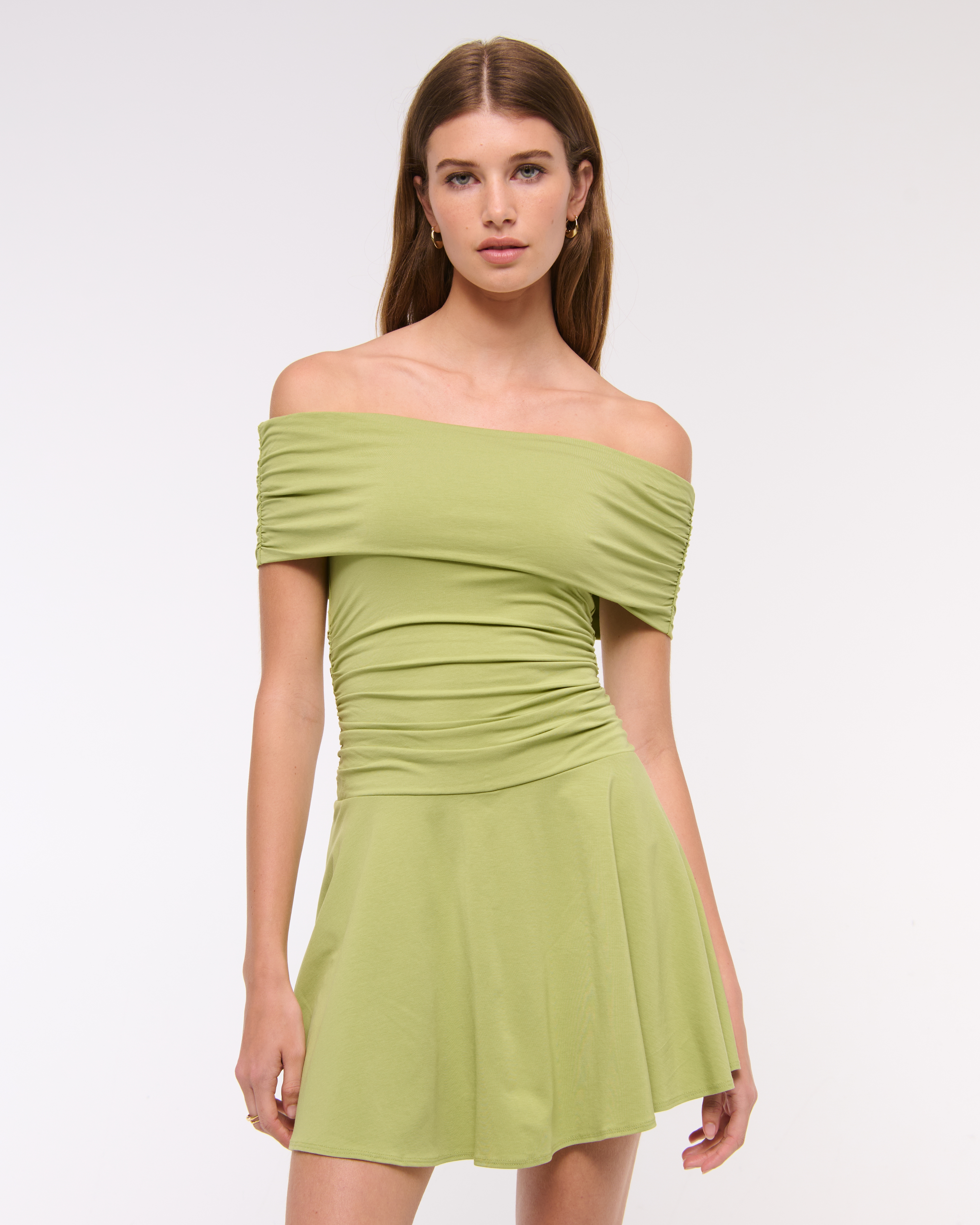 Abercrombie & Fitch Off-the-shoulder Knit Skort In Green